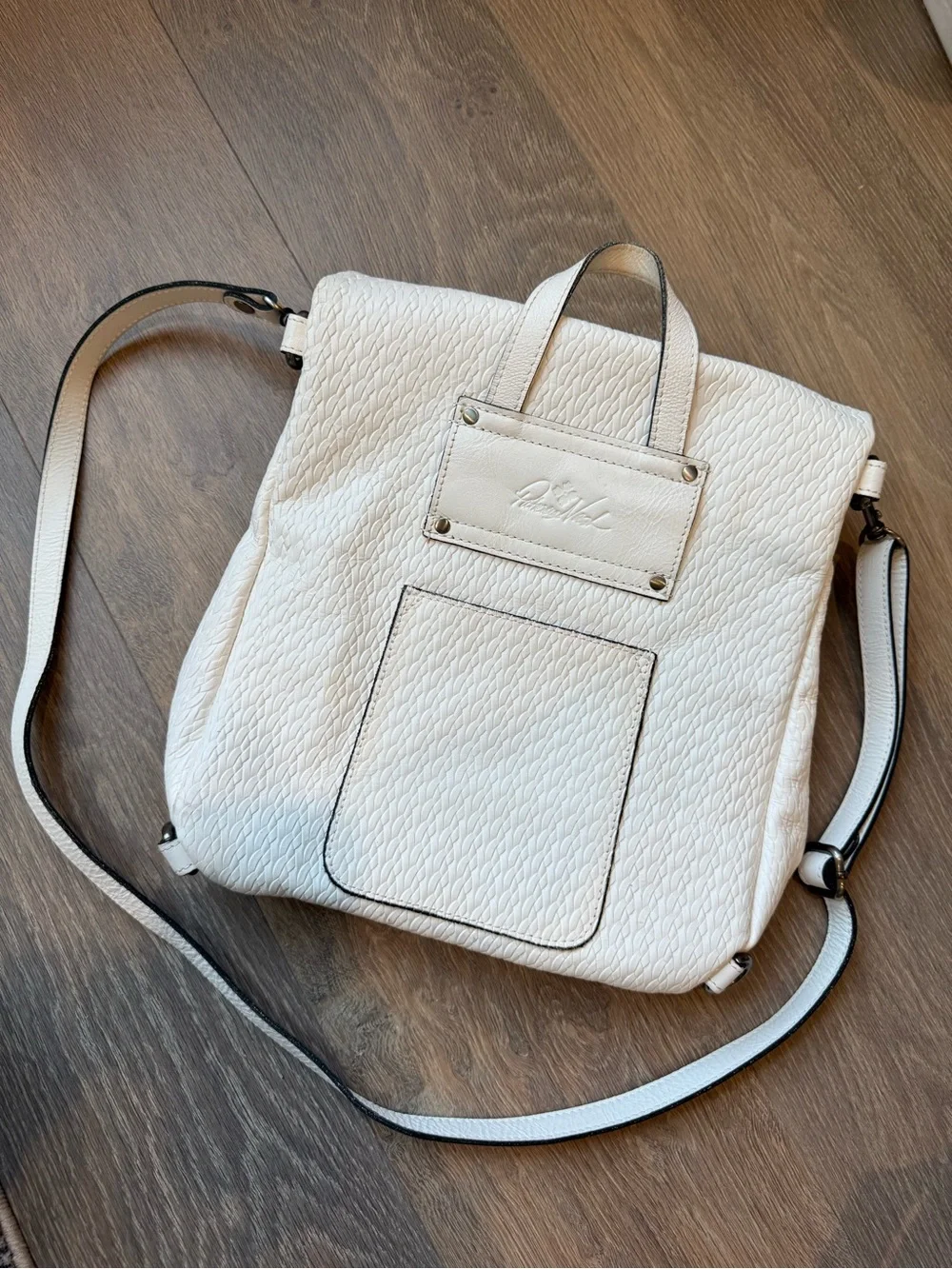 Patricia Nash White Leather Convertible Hobo backpack Crossbody NWOT